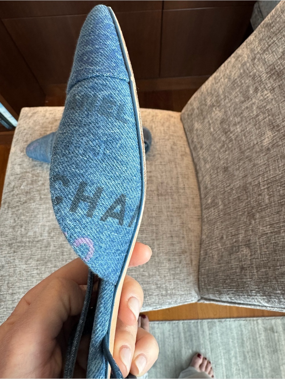 Chanel Denim Slingback Flats in Denim - Picture 3 of 6